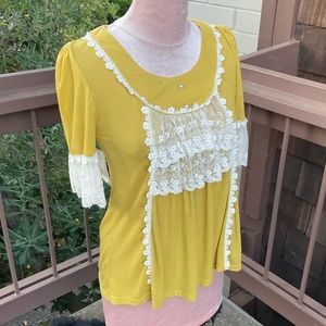 Beauty Ballet design gold cotton stretch victorian poet cream lace ruffles Med.